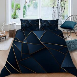 tbauyi navy blue duvet cover king size 3 pieces，geometric gold line 3d printed bedding set with 2 pillow shams luxury soft microfiber bed cover, type13