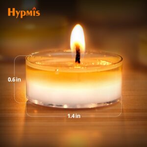 Hypmis Natural Soy Tea Lights Candles 50 Pack Bulk 4 Hours Long Burning Soy Tea Lights Non-Paraffin UnScented & Burn Clean, Mini Clear Cup Tealights Candles for Wax Melt Warm Coffee Power Outages