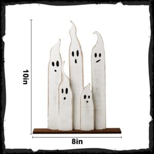 Halloween Table Decorations Indoor: Farmhouse Halloween Cute Ghost Decorations, Slender White Ghosts Wood Plank Signs Set, Rustic Tiered Tray Decor Wooden Ghost Desk Office Decor for Home Kids