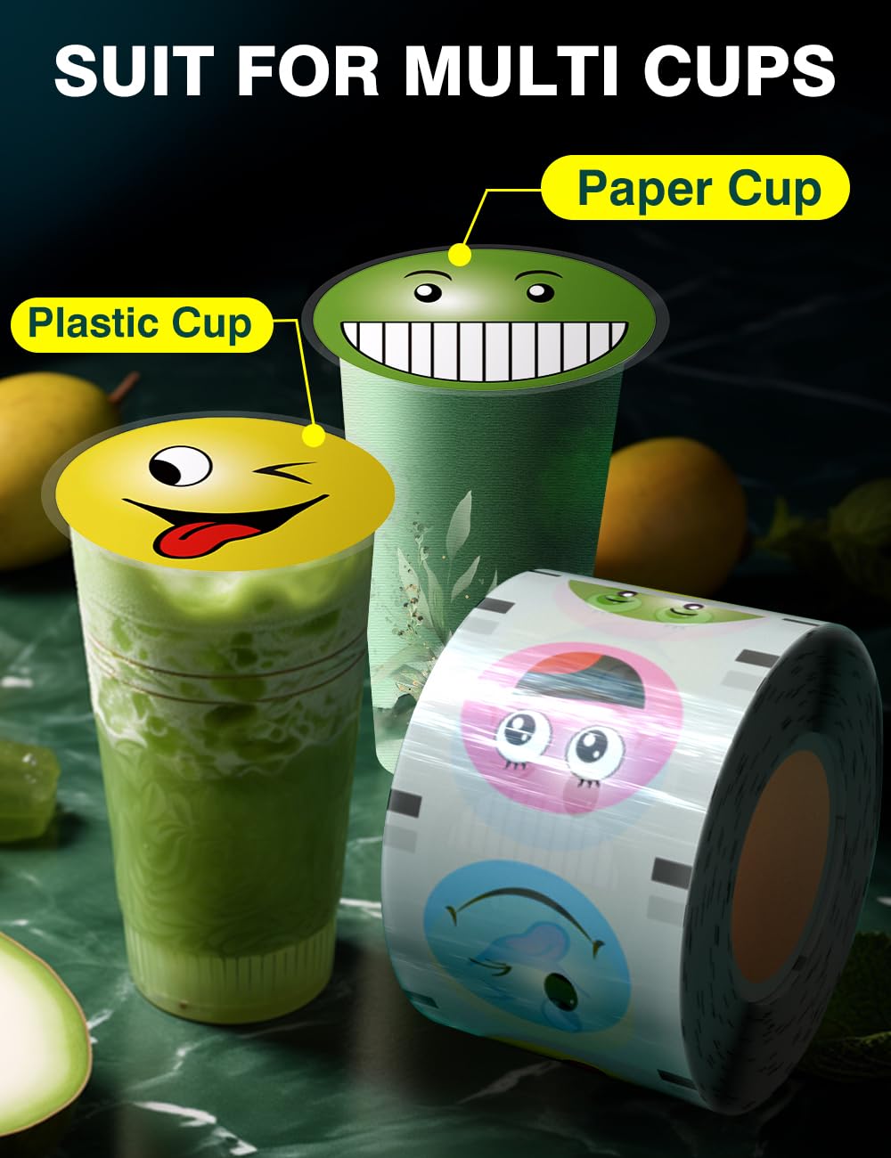 WantJoin 2 Rolls Cup Sealing Film, Cup Sealer Film 90-105 mm(3.5-3.7in） 6400 Cups for PP Plastic and Paper Cups, Tea Cup Sealing Film for Coffee Shop, Milk Tea Shop, Bar, Colourful