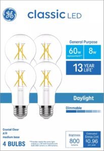 ge classic led 60 watt replacement, daylight, a19 general purpose bulbs (4 pack), white, 93130843