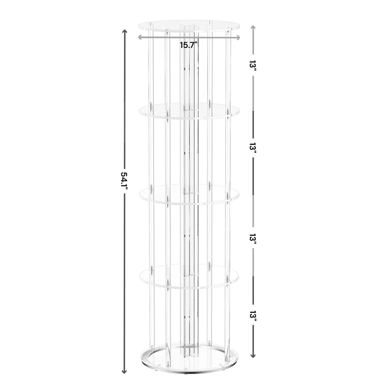 CRTERICX Acrylic Rotating Bookshelf, 5 Tier Round Clear Bookcase with Metal Base, 360 Spinning Bookshelf for Living Room, Bedroom, Corner, Floor Standing, 15.7" D x 15.7" W x 54.1" H