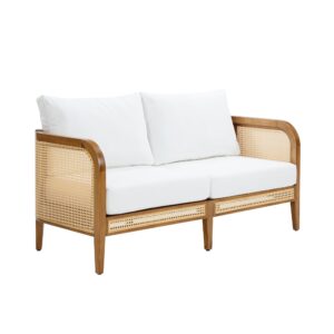 Nathan James Twila Bohemian Outdoor Loveseat, Rattan Patio Sofa with Solid Wood Frame, Light Acacia