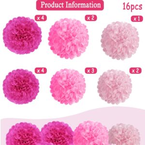 Hot Pink Tissue Paper Pom Poms Paper Flowers Hanging Decorations Pink Paper Flower Balls for Birthday Bachelorette Wedding Bridal Shower Party Decoration