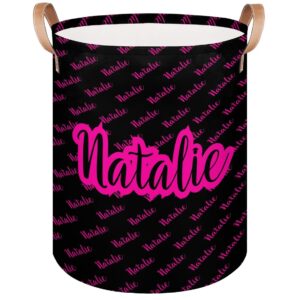 personalized laundry basket, custom gift laundry hamper, collapsible nursery waterproof laundry baskets, dirty clothes toy hamper with handles name black hot pink