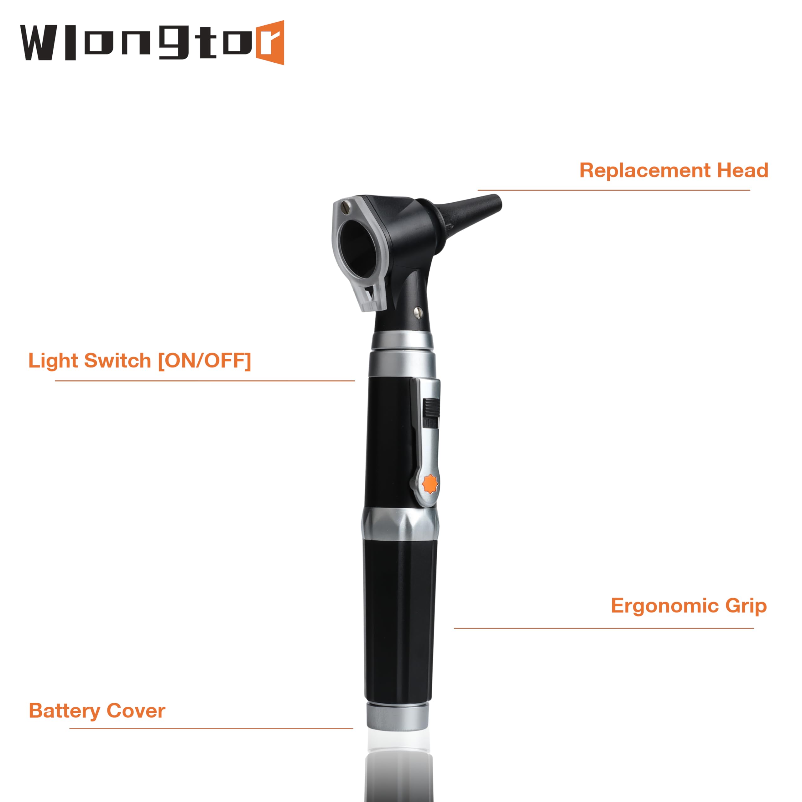 Wlongtor Otoscope Kit - Professional Diagnostic Ear Care Tool with 3.0V LED Bulb, 3X Magnification, 4 Speculum tip Sizes, Diagnostic Ear Care Tool for Children, Adults, Pets (HS-10OG(Black))