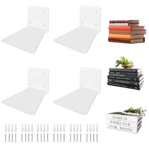 atsgke invisible floating bookshelf - modern white wall mount metal shelves for room, bedroom bookcase, small bookshelf with minimalist design, sleek storage for books & decoratives（4pcs）