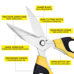 iedetok Utility Scissors Heavy Duty, Ultra Sharp Blade Shears with Protective Case, Multipurpose Stainless Steel Scissors For Cutting Cardboard, Fabric, Carpet, Leather, Wire (Yellow Set)