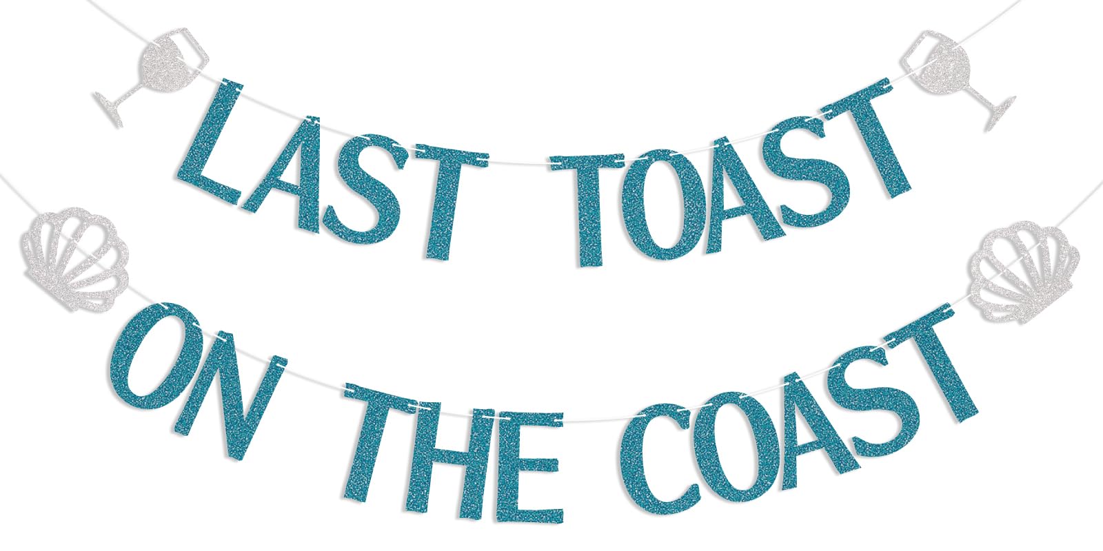 Last Toast On The Coast Banner -Coastal Bachelorette Party Decorations, Nautical Bridal Shower Decorations with Champagne Bottle and Conch Blue Glitter