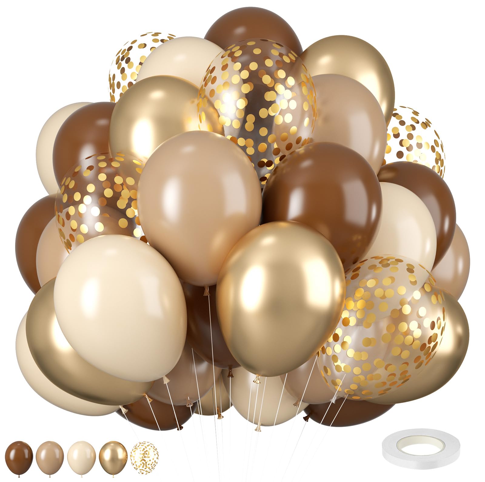 Brown and Gold Balloons, 12 Inch Retro Brown Cream Balloon, Metallic Sand Gold Brown Beige Balloons, Apricot Neutral Gold Balloons for Birthday Baby Shower Jungle Boho Wedding Decorations