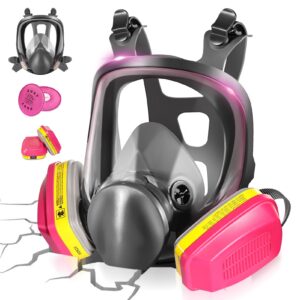 vitijy full face respirator mask - 6800 reusable gas mask with filters 60923 & 2097 for painting, mechanical polishing, logging, welding, dust, sanding & cutting