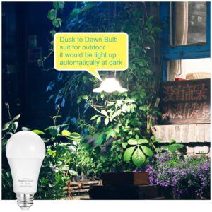 Amazing power Dusk to Dawn Light Bulbs, Sensor E26 LED Bulb 9W (60W Equivalent), 825LM, 5000K Daylight White, Auto On/Off Light Bulbs for Outdoor Lighting, 4-Pack