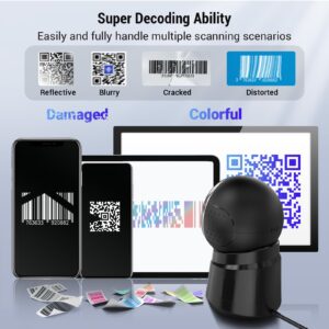 Tera Barcode Scanner Desktop Omnidirectional: 1D 2D QR Hands Free USB Wired Bar Code Reader Adjustable Scan Head Plug and Play for POS Supermarket Retail Store Mobile Payment Model 9000