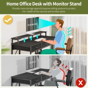 Yoobure Computer Desk with Drawers, Office Desk with LED Lights & Outlets, Small Desk with Storage Shelves, Gaming Desk 48" Home Office Desks with Monitor Stand, Writing Desk for Bedroom Small Spaces