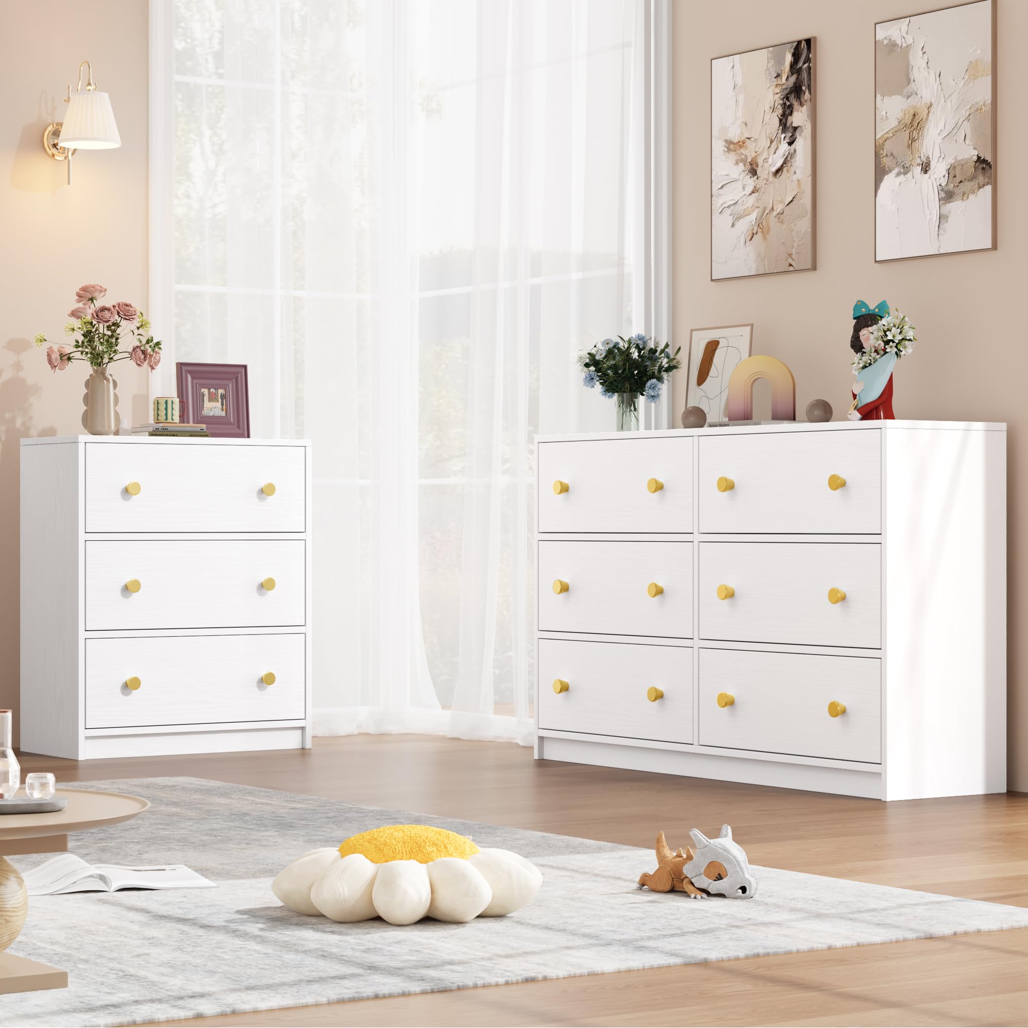 Nicehill 3 Drawer Dresser, White Nightstand for Bedroom with Fabric Drawers, Small Dresser Bedside Table Chest of Drawers for Bedroom, Hallway, Entryway, Closets,Kids' Room (White)