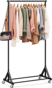 sleeping lamb heavy duty clothes rack, rolling clothing racks for hanging clothes metal garment rack with wheels, clothes hanger rack for coats, shirts, sweaters wardrobe rack (black)