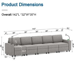 beyond SMART Modular Sectional Sofa, Couches for Living Room with Storage, Armrest with Power Grommet and Cup Holder, Wireless Charging Stand & LED Light Included,5 Seats