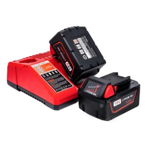 cruruakku 2 pack replace battery for milwaukee m18 battery 5.0ah and charger combo,compatible with milwaukee m18 cordless power tools 18v lithium battery 48-11-1850 48-11-1840 48-11-1860