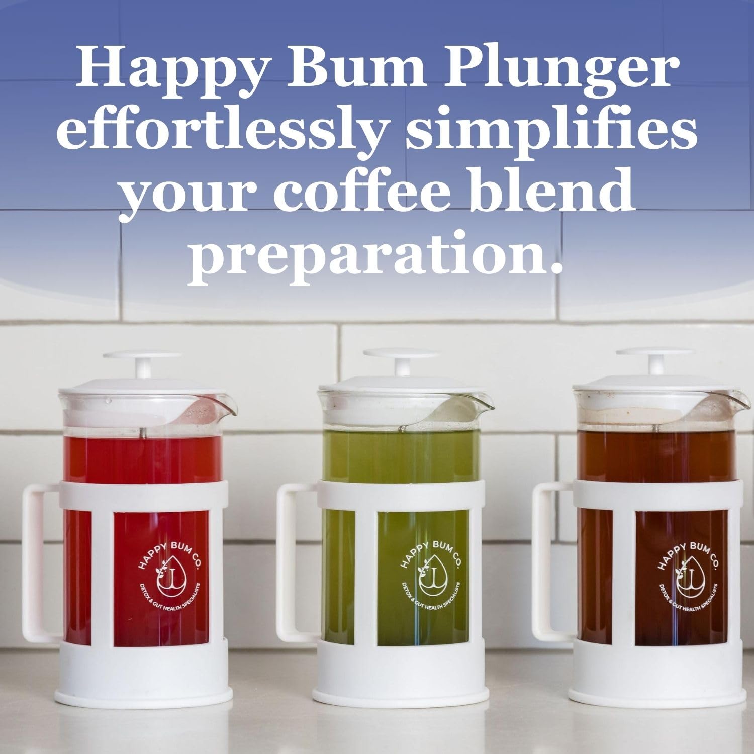 Happy Bum Coffee Plunger | 1 Liter(33.8oz) Glass French Press Stainless Steel Strainer | Easy to Use & Clean French Coffee Press Glass for Brewing and Storing Coffee Enema