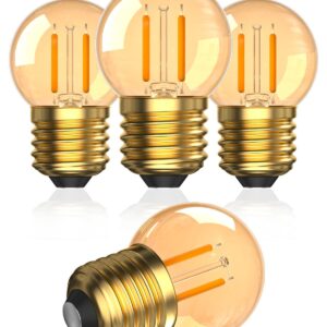 TobeBright 1.5Watt Low Watt LED Light Bulbs Equivalent to 10 Watt Night Light Bulbs,E26 Standard Base G40 Small Globe Light Bulbs,2200K Soft Warm Light Bulb for Bedroom,Amber Glass,Non-Dimmable,4Pack