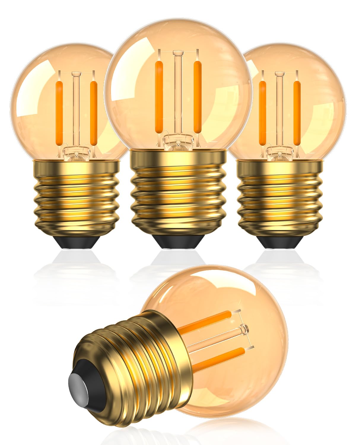 TobeBright 1.5Watt Low Watt LED Light Bulbs Equivalent to 10 Watt Night Light Bulbs,E26 Standard Base G40 Small Globe Light Bulbs,2200K Soft Warm Light Bulb for Bedroom,Amber Glass,Non-Dimmable,4Pack