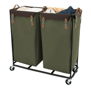 storageworks laundry sorter cart with 2 sections, 390l laundry cart with wheels, extra large double laundry hamper, laundry basket divider for hotel, home, green, 1-pack