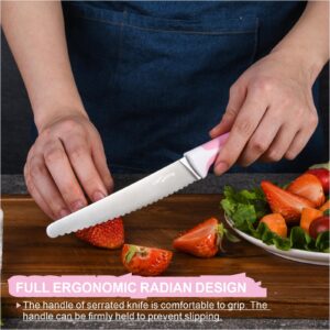 kiddi cookie Serrated Knife Serrated Bread Knife Stainless Steel Serrated Kitchen Knife Tomato Knife Lettuce Knife 6" Pink