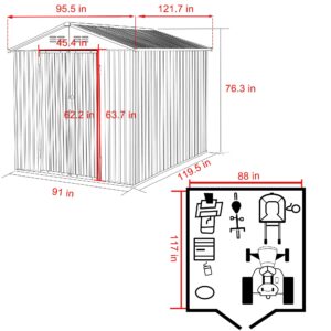 MUPATER 8x10 FT Metal Storage Shed, Outdoor Storage Shed Kit with Lockable Doors, Garden Furniture Tools Storage House with Vents for Backyard, Patio, Grey