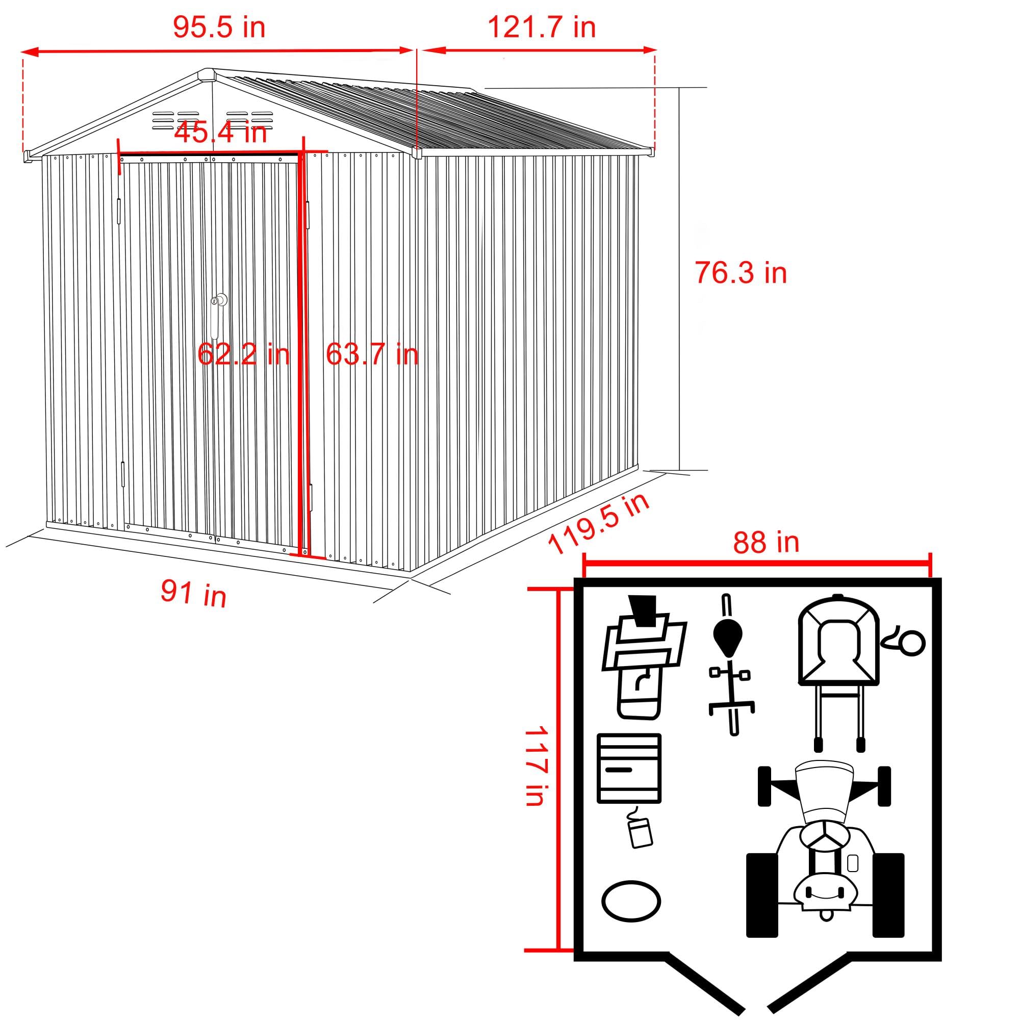 MUPATER 8x10 FT Metal Storage Shed, Outdoor Storage Shed Kit with Lockable Doors, Garden Furniture Tools Storage House with Vents for Backyard, Patio, Grey