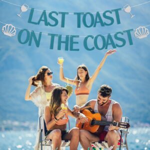 Last Toast On The Coast Banner -Coastal Bachelorette Party Decorations, Nautical Bridal Shower Decorations with Champagne Bottle and Conch Blue Glitter