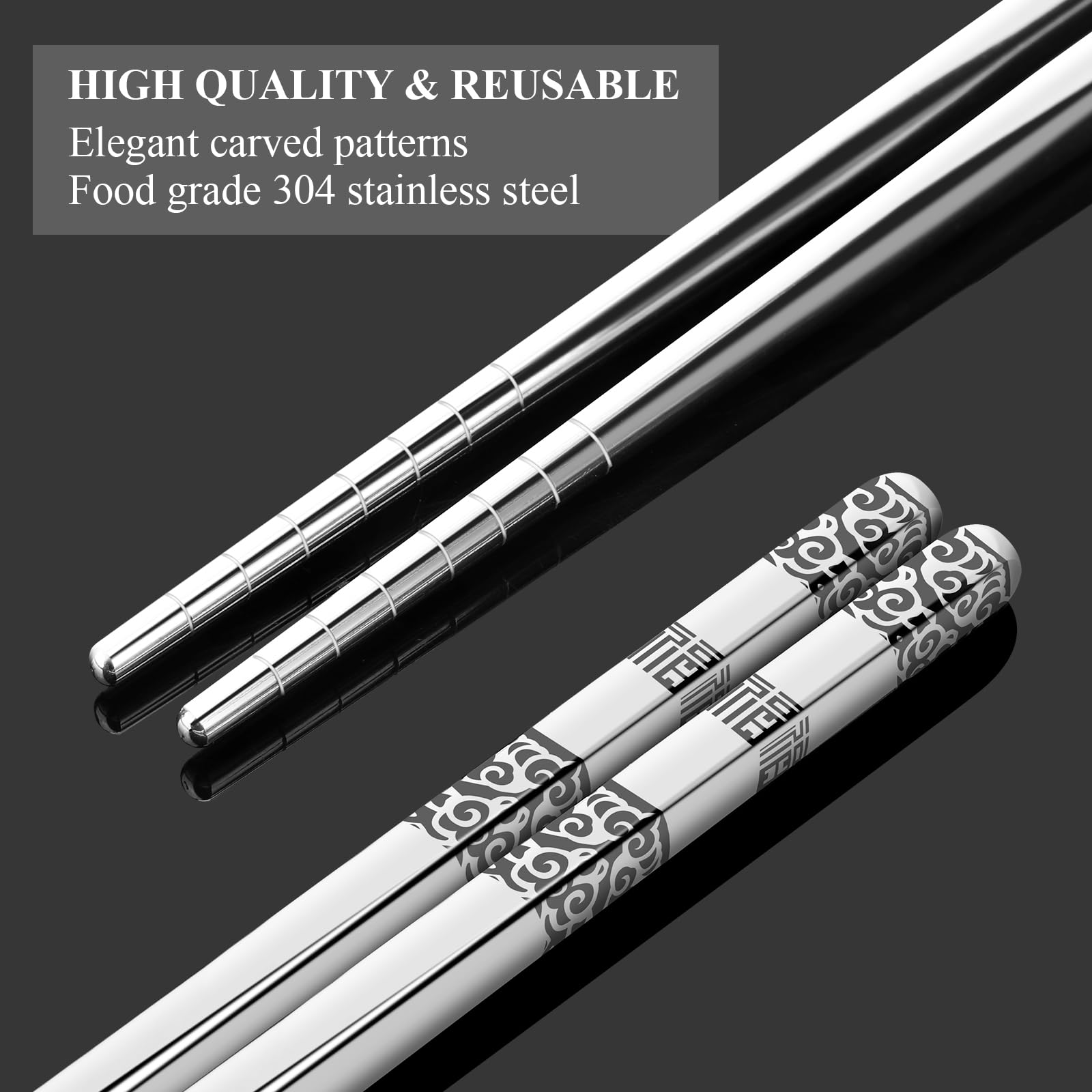 Tamodan 5 Pairs Stainless Steel Chopsticks, Reusable Metal Chopsticks ,chopsticks dishwasher safe, Anti -slip chopsticks can be used as gifts (Silver)