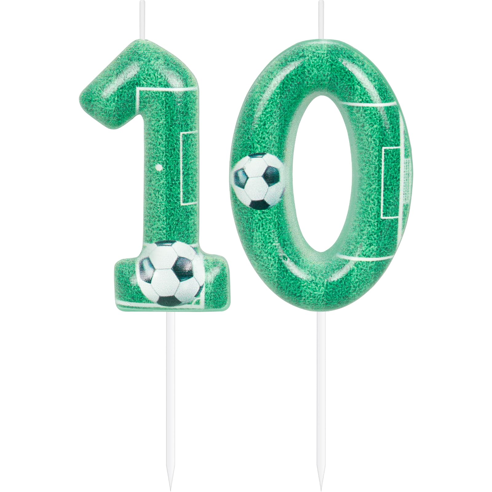 Green Soccer 10th Birthday Candles Number 10 Candle Cake Topper Green Soccer Party Decorations Happy 10th Birthday Cake Decorations for Boys Girls Kids Sporty Green Soccer Party Supplies