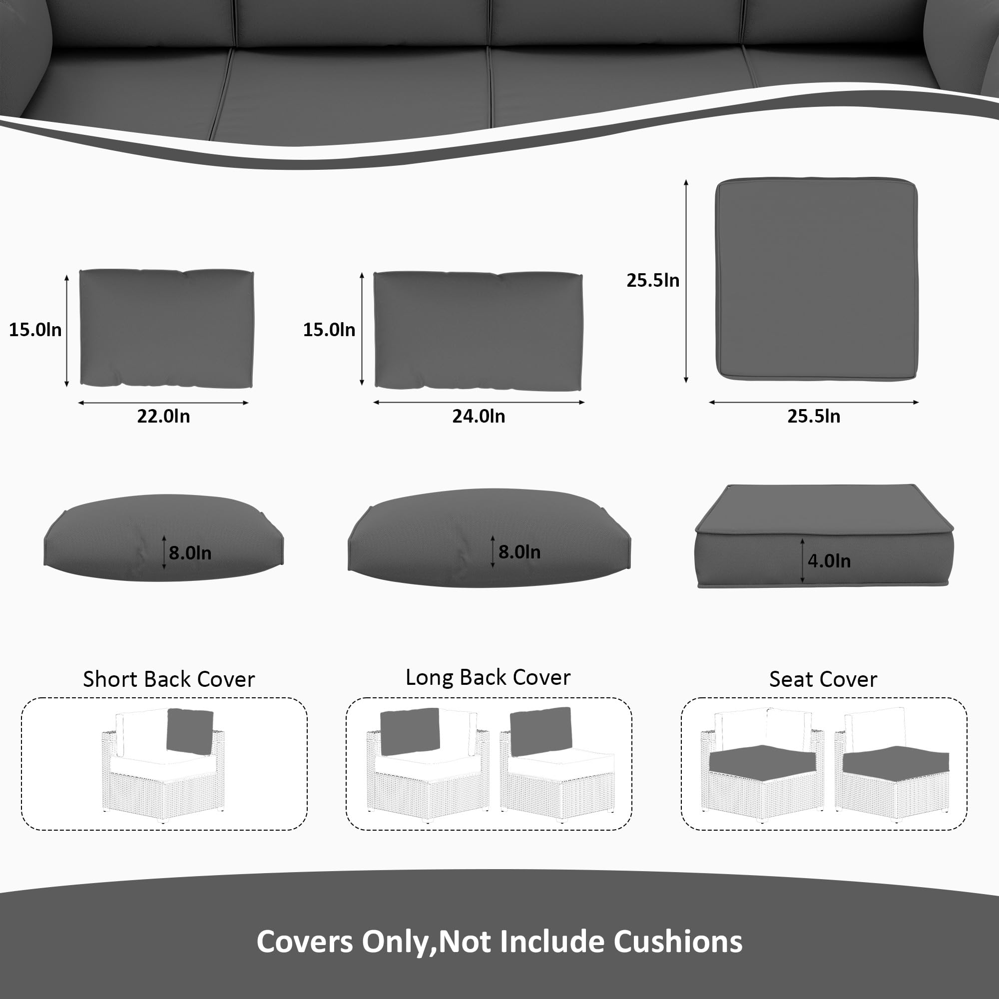 Snubbull 14 Pcs Outdoor Cushion Slipcovers Outdoor Patio Cushion Covers Replacement Waterproof with Zipper for Outdoor Furniture, Patio Sofa Couch 3 Sizes, Covers Only