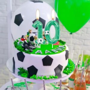 Green Soccer 10th Birthday Candles Number 10 Candle Cake Topper Green Soccer Party Decorations Happy 10th Birthday Cake Decorations for Boys Girls Kids Sporty Green Soccer Party Supplies