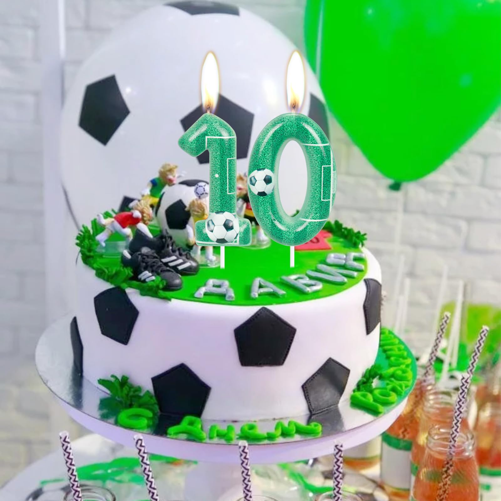 Green Soccer 10th Birthday Candles Number 10 Candle Cake Topper Green Soccer Party Decorations Happy 10th Birthday Cake Decorations for Boys Girls Kids Sporty Green Soccer Party Supplies