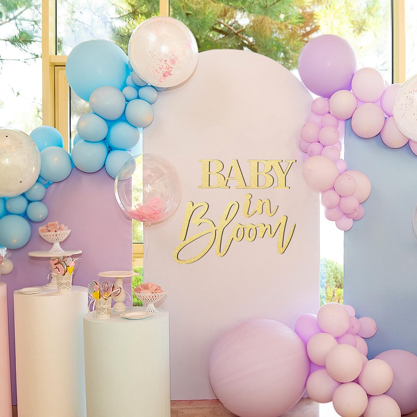 Wooden Gold "Baby in Bloom" Sign - Elegant Gender Reveal Party & Baby Shower Decoration, Ideal for Pregnancy Announcement, Nursery Decor, and Maternity Photoshoots