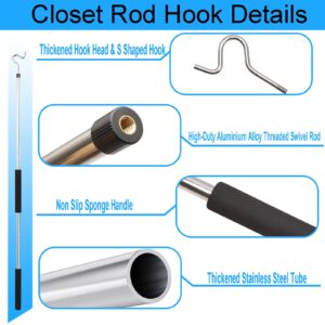 Frebuta Clothes Hook Pole, 35" to 65" Long Clothes Rack Hook Pole Stainless Steels Soft Sponge Handle Durable & Sturdy Shutters Pole Ceiling Home Lightweight Garment Hook Reach Pole