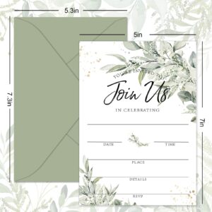 Whaline 25 Sets Greenery Invitations with Envelopes Stickers Sage Green Leaves Invitation Cards Blank Invites for Spring Wedding Reception Bridal Baby Shower Birthday Dinner Party, 5 x 7 Inch