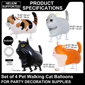 4 Pack Walking Cat Balloons Animal Pet Cat Balloons Cat Balloons for Kids Birthday Party Pet Cat Theme Birthday Party Decorations