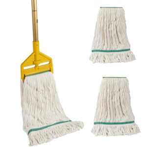 midoneat commercial mop, heavy duty industrial mop with two extra replacement mop head,60" long handle looped-end string wet cotton mops for floor cleaning