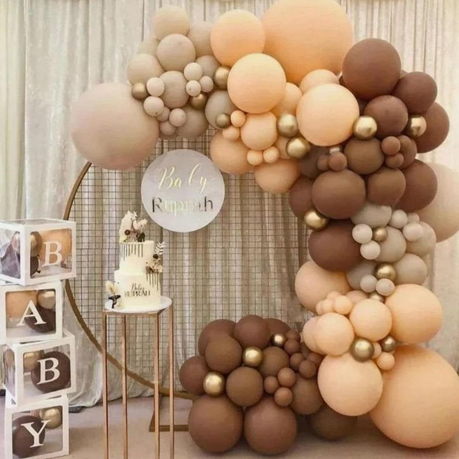 Brown and Gold Balloons, 12 Inch Retro Brown Cream Balloon, Metallic Sand Gold Brown Beige Balloons, Apricot Neutral Gold Balloons for Birthday Baby Shower Jungle Boho Wedding Decorations