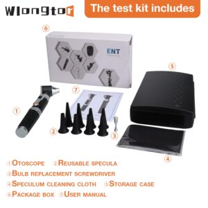 Wlongtor Otoscope Kit - Professional Diagnostic Ear Care Tool with 3.0V LED Bulb, 3X Magnification, 4 Speculum tip Sizes, Diagnostic Ear Care Tool for Children, Adults, Pets (HS-10OG(Black))