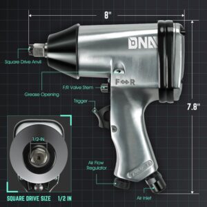 DNA MOTORING 17Pc Air Tool Kit 1/2-Inch Pneumatic Air Impact & Ratchet Wrench Kit Torque Wrench for Repairs, w/Case, Sliver/Black, TOOLS-00530