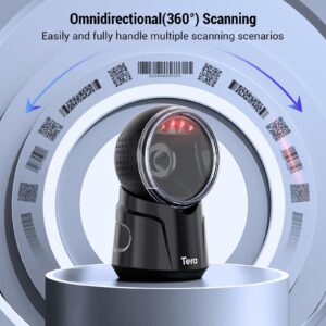 Tera Barcode Scanner Desktop Omnidirectional: 1D 2D QR Hands Free USB Wired Bar Code Reader Adjustable Scan Head Plug and Play for POS Supermarket Retail Store Mobile Payment Model 9000