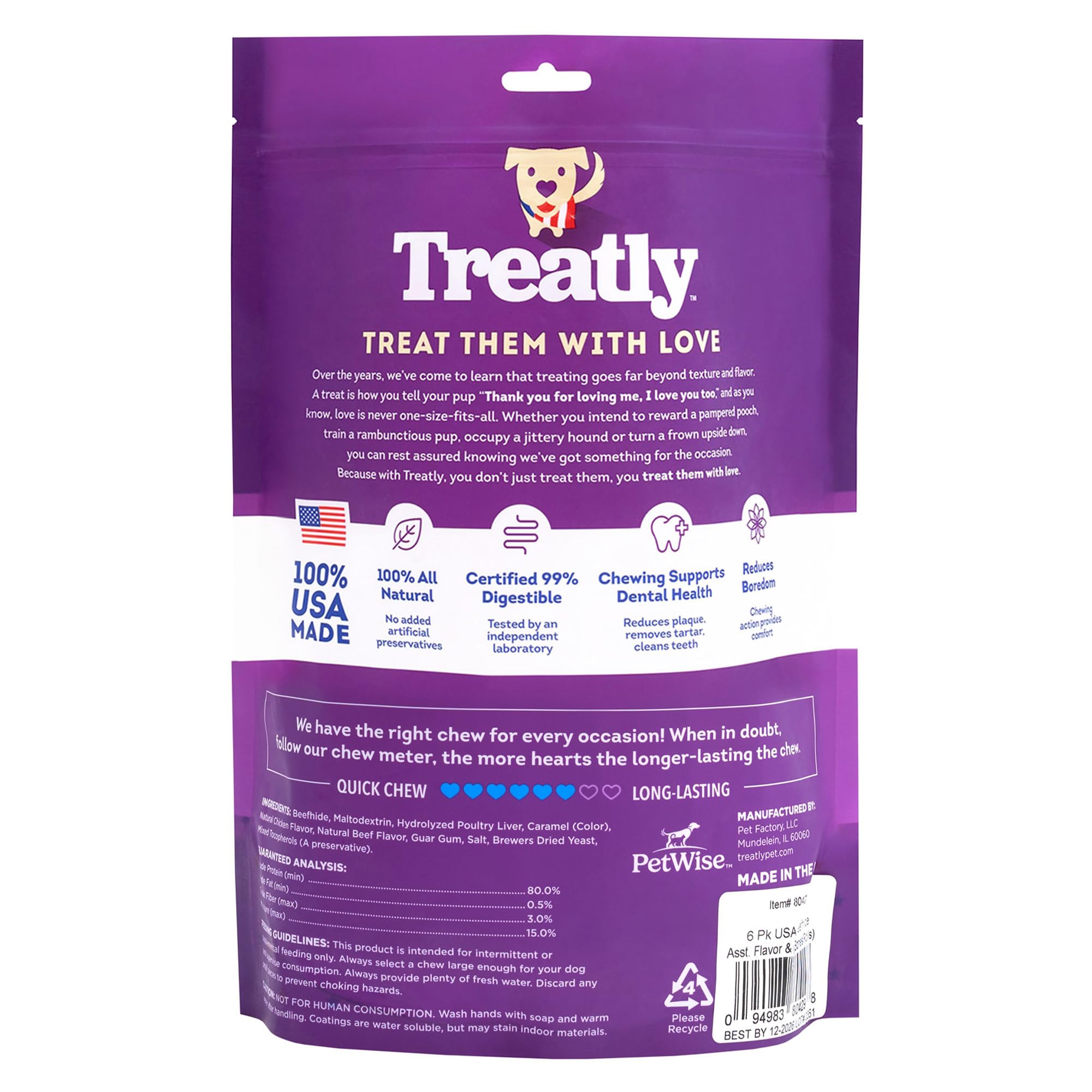 Treatly USA Beefhide Large Assorted Dog Chew Treats - Chicken & Beef Flavor, 6 Count/1 Pack