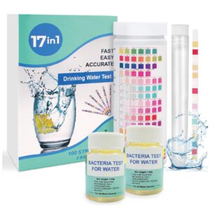 17 in 1 complete drinking water test kit 100 strips + 2 bacteria home texter kits - well, tap, home, city water testing strip for lead, alkaline, chlorine, hardness, iron, fluoride, copper & more