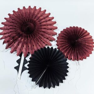 Graduation Decorations Maroon Black 2024/Burgundy Black Graduation Party Decorations/Burgundy White Black Tissue Paper Fans for Maroon Black Birthday Party Bridal Shower/Maroon Graduation Decorations