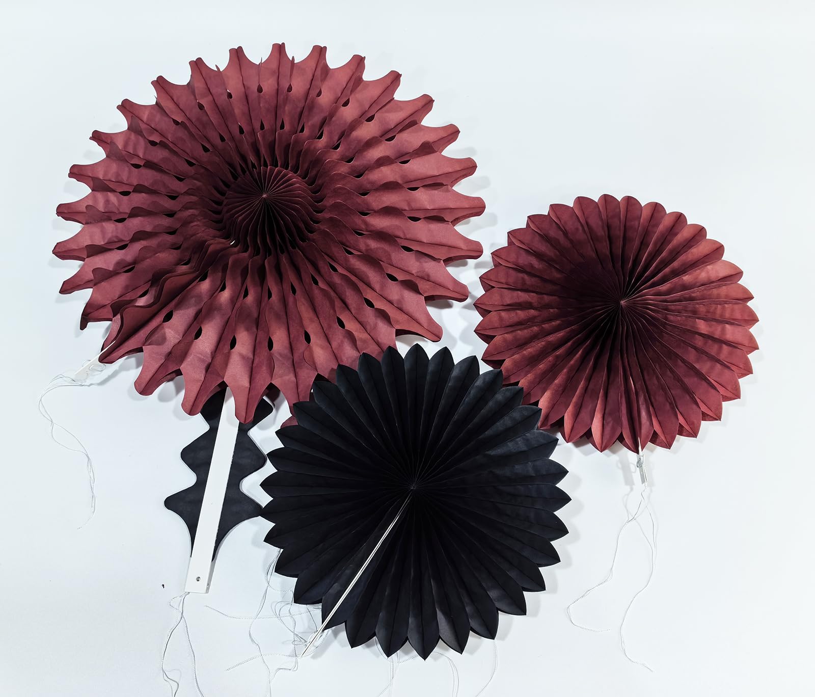 Graduation Decorations Maroon Black 2024/Burgundy Black Graduation Party Decorations/Burgundy White Black Tissue Paper Fans for Maroon Black Birthday Party Bridal Shower/Maroon Graduation Decorations