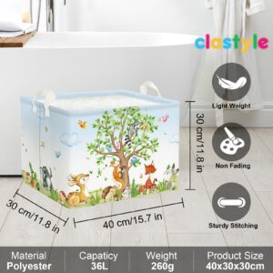 Clastyle Forest Life Tree Baskets Rectangular, Kids Basket,Waterproof Foldable Canvas Laundry Basket,Nursery Hamper,Room Decor,Shelf Basket(Animal)