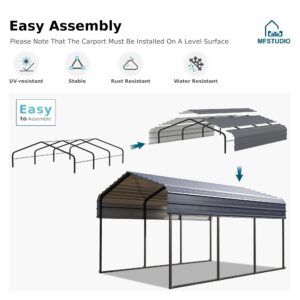 MFSTUDIO Carport 10 x 15 FT Heavy Duty Canopy, Outdoor Metal Car Port with Side Walls, Garage Car Shelter Shade with Galvanized Steel Roof, Frame and Bolts for Car, Truck and Boats